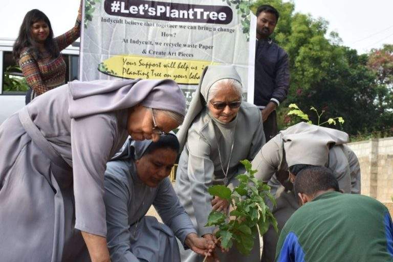 Old Sister are planting Tree